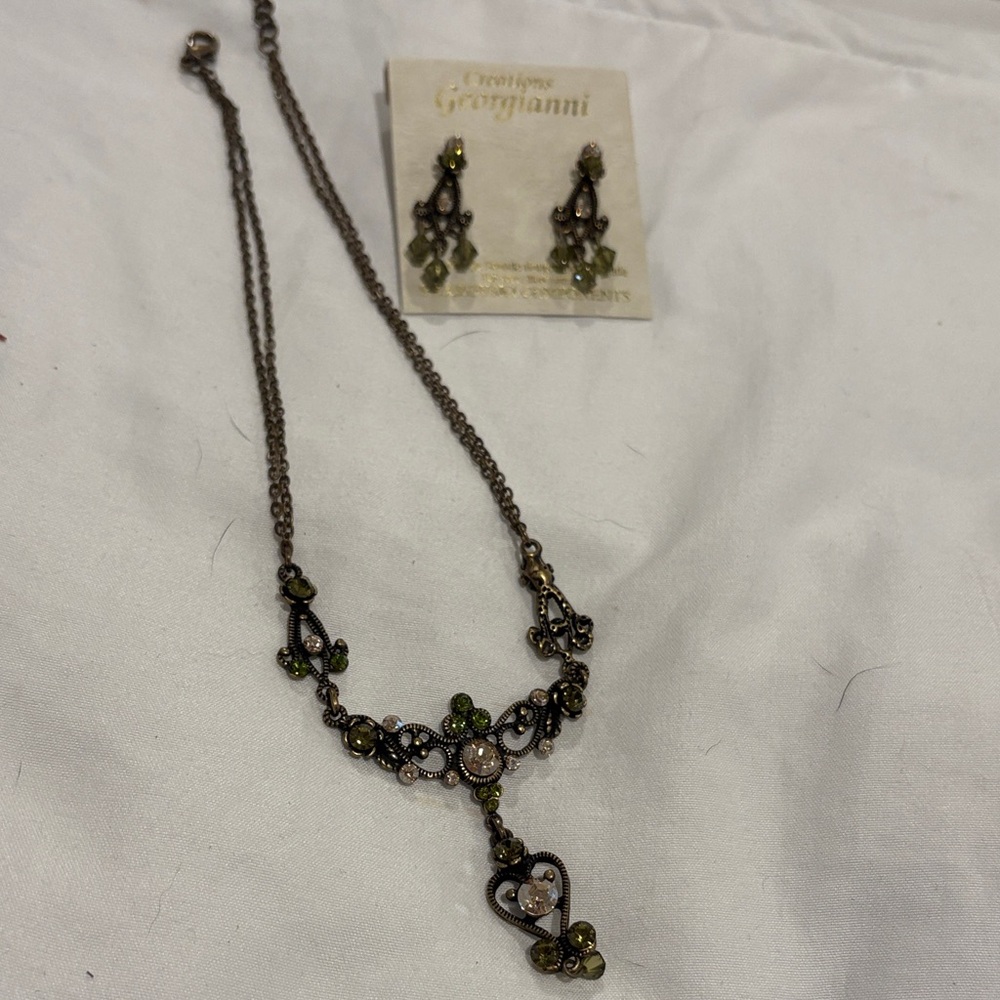 2 Pc Hand- made Georgianni Creations Swarovski Green & Ab Crystal Set Vintage
